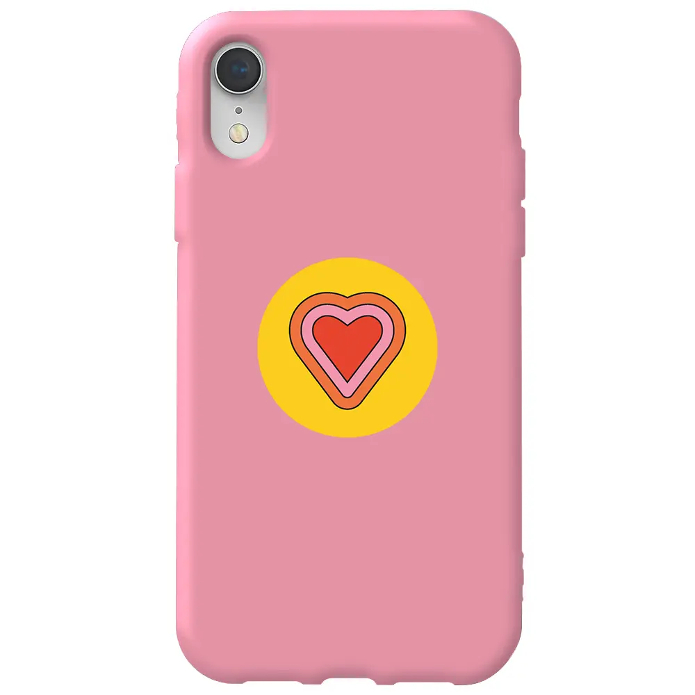 Apple iPhone XR Pembe Renkli Silikon Telefon Kılıfı - Kalp