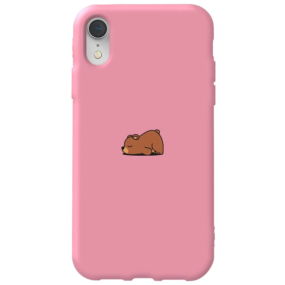 Apple iPhone XR Pembe Renkli Silikon Telefon Kılıfı - Lazy Bear