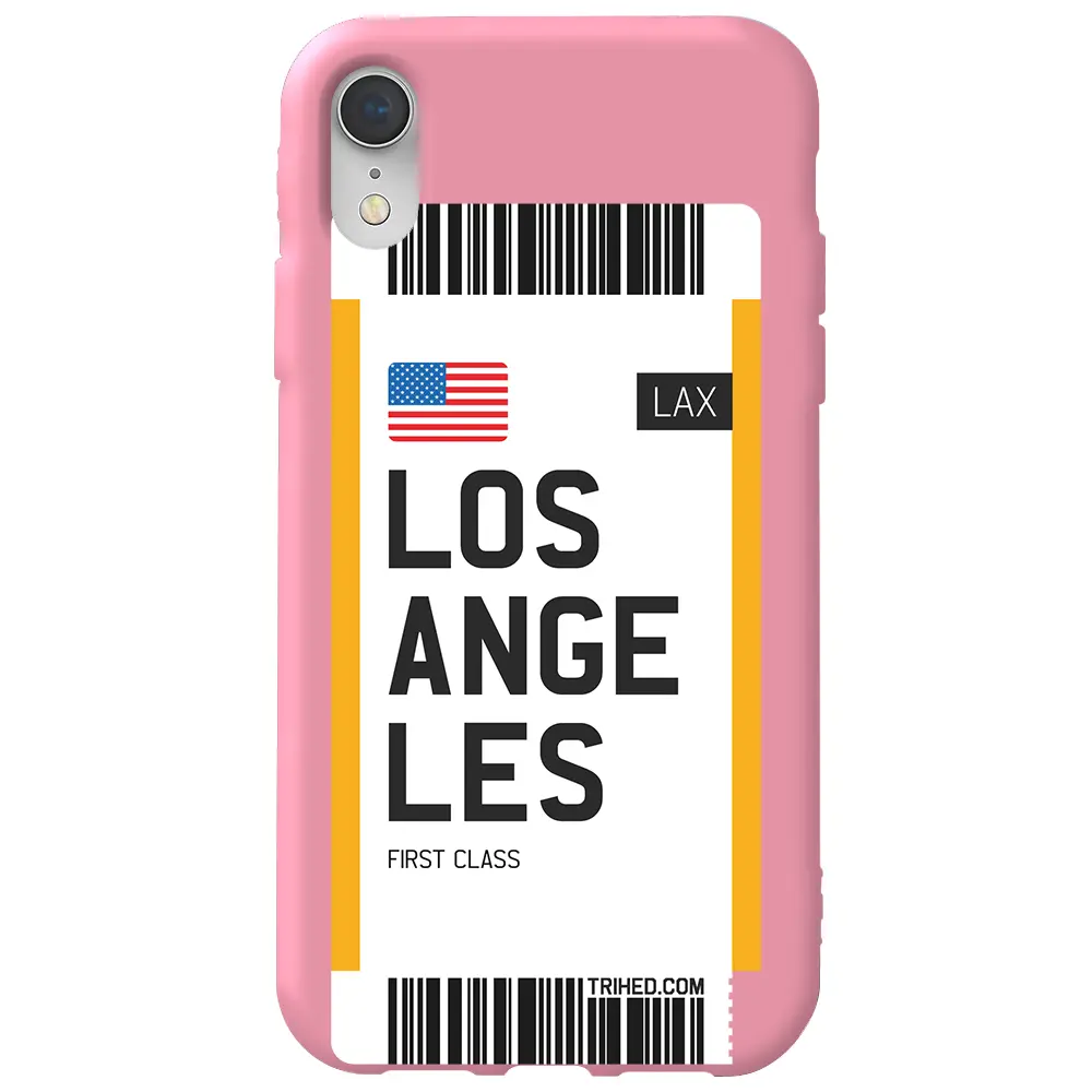 Apple iPhone XR Pembe Renkli Silikon Telefon Kılıfı - Los Angeles Bileti