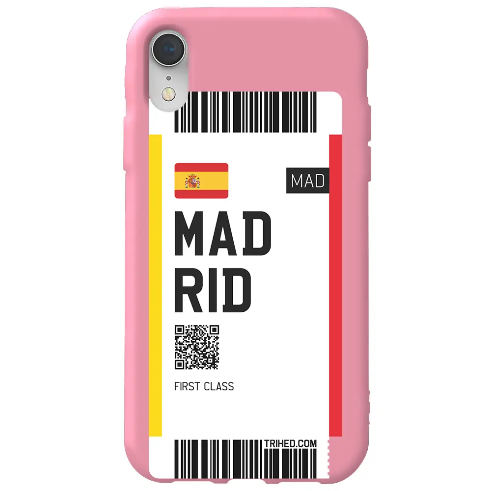 Apple iPhone XR Pembe Renkli Silikon Telefon Kılıfı - Madrid Bileti