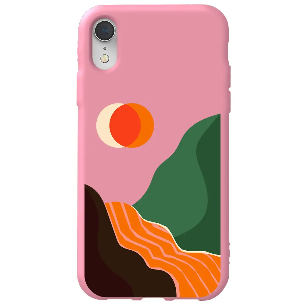 Apple iPhone XR Pembe Renkli Silikon Telefon Kılıfı - Manzara