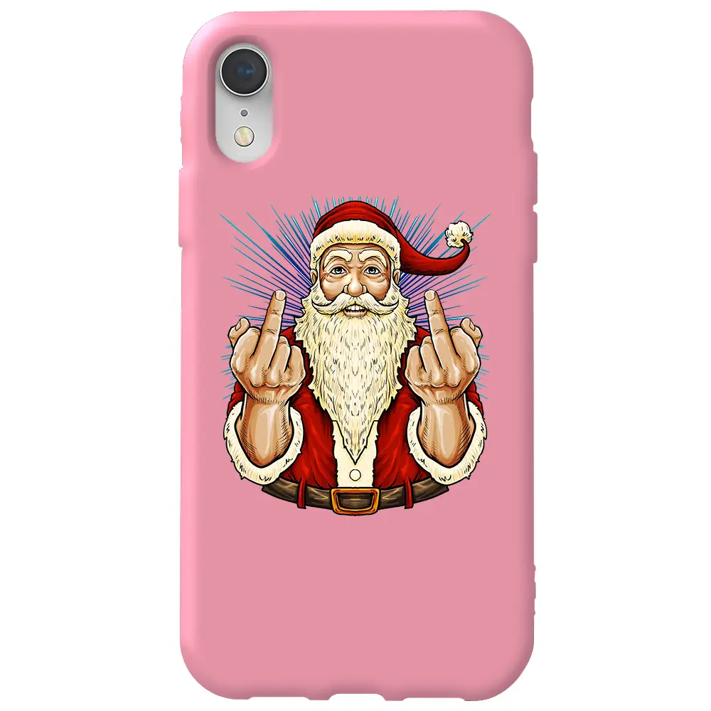 Apple iPhone XR Pembe Renkli Silikon Telefon Kılıfı - Naughty Santa