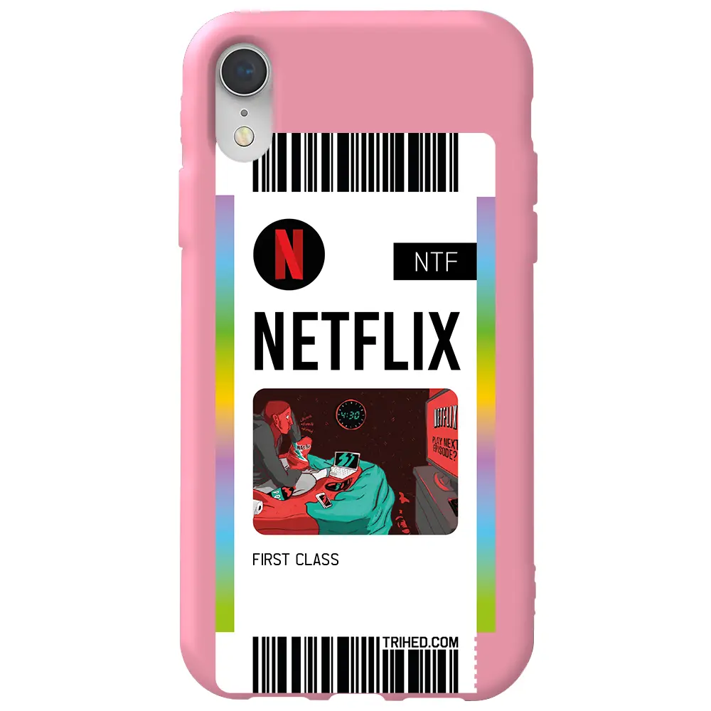 Apple iPhone XR Pembe Renkli Silikon Telefon Kılıfı - Netflix Bileti