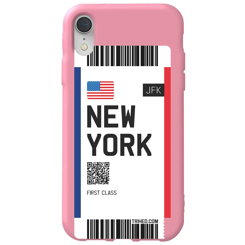 Apple iPhone XR Pembe Renkli Silikon Telefon Kılıfı - New York Bileti