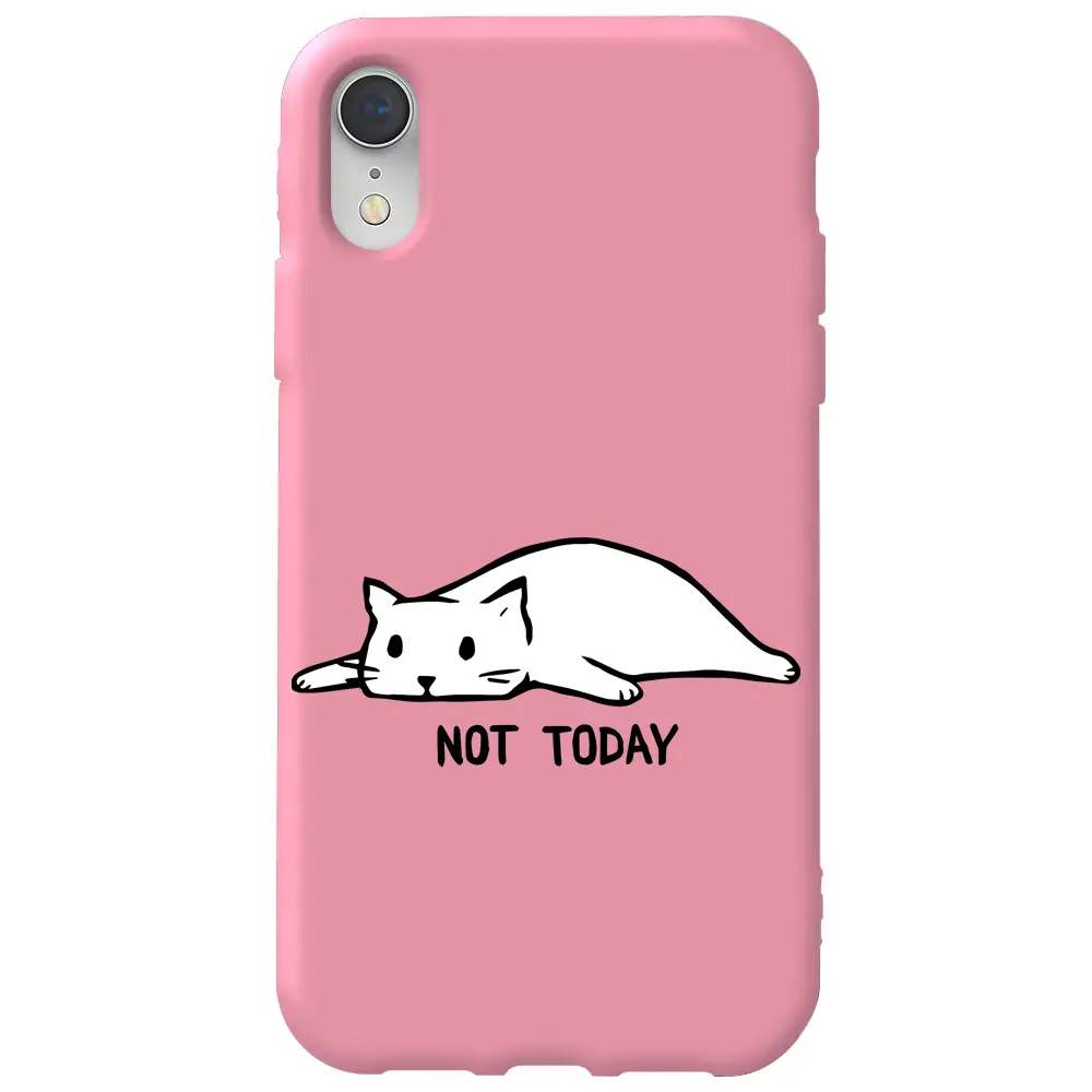 Apple iPhone XR Pembe Renkli Silikon Telefon Kılıfı - Not Today Cat
