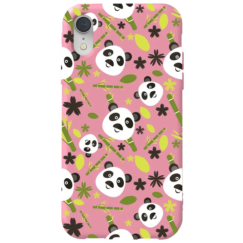 Apple iPhone XR Pembe Renkli Silikon Telefon Kılıfı - Panda