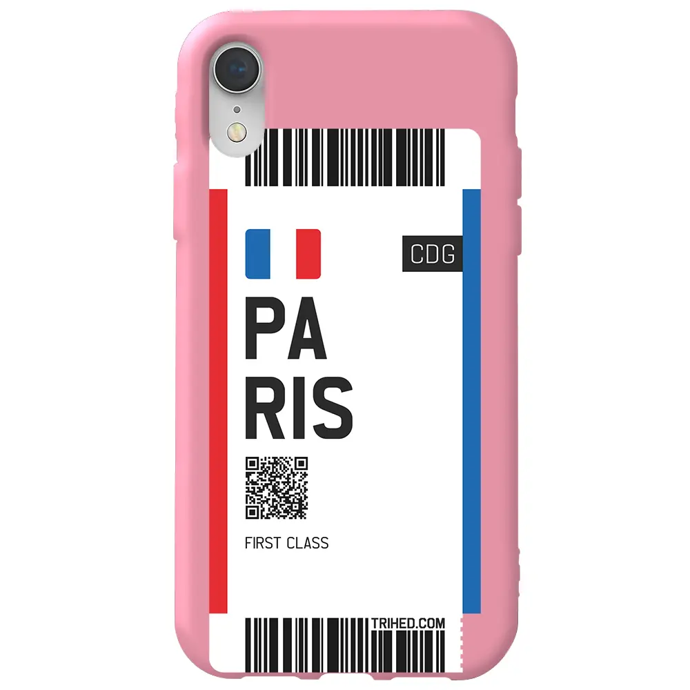 Apple iPhone XR Pembe Renkli Silikon Telefon Kılıfı - Paris Bileti
