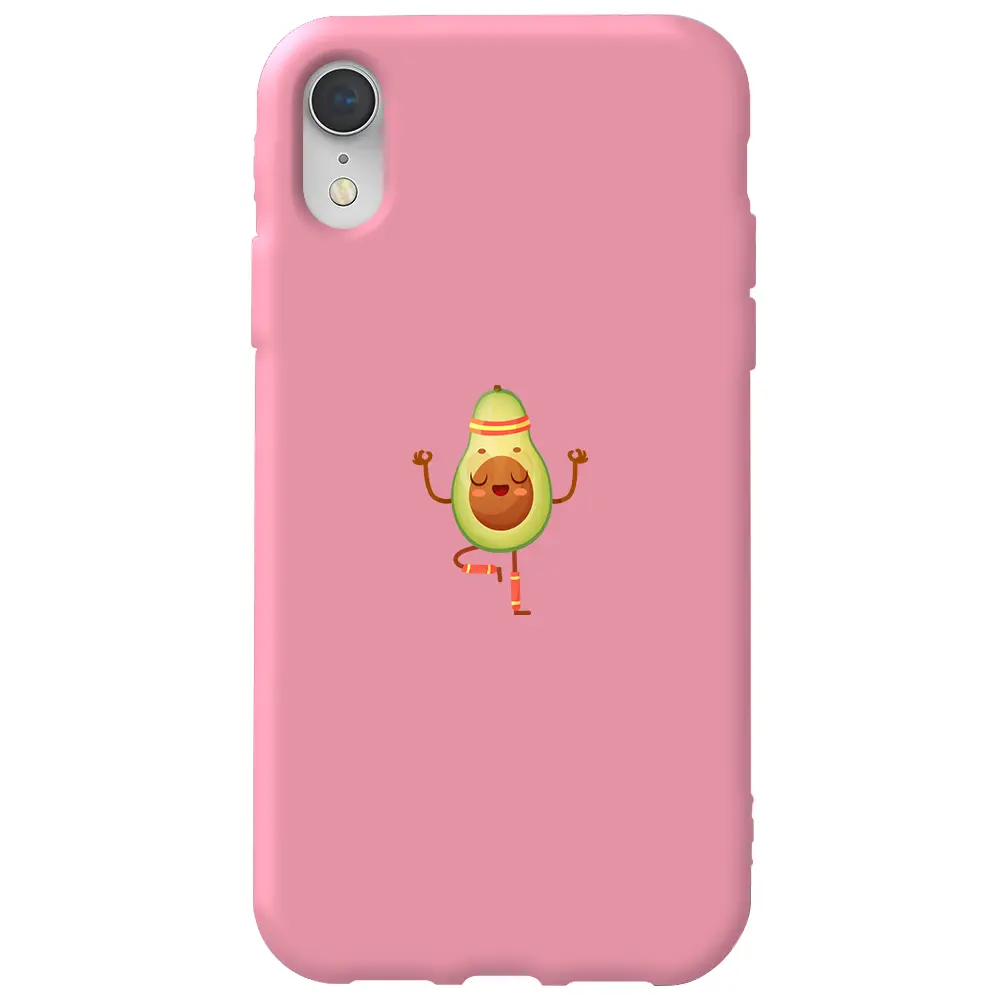 Apple iPhone XR Pembe Renkli Silikon Telefon Kılıfı - Peaceful Avokado