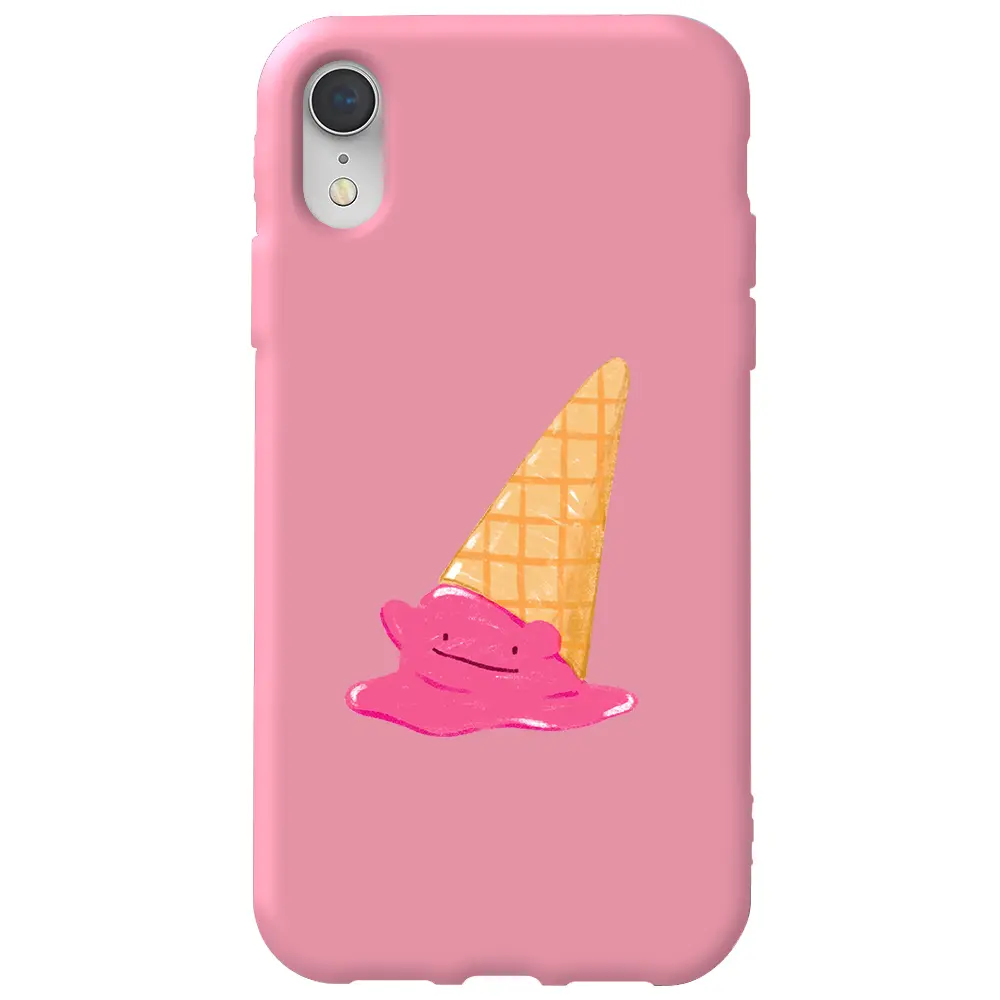 Apple iPhone XR Pembe Renkli Silikon Telefon Kılıfı - Sevimli Dondurma
