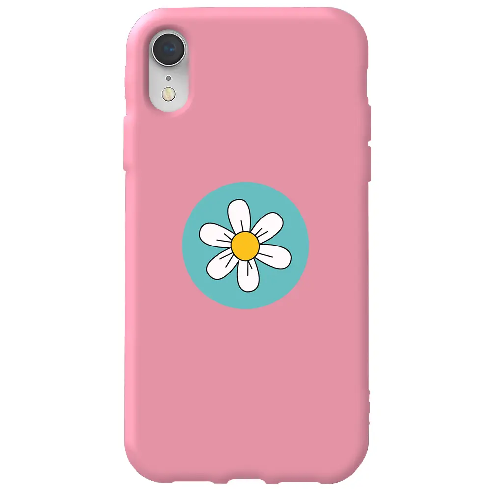 Apple iPhone XR Pembe Renkli Silikon Telefon Kılıfı - Single Daisy