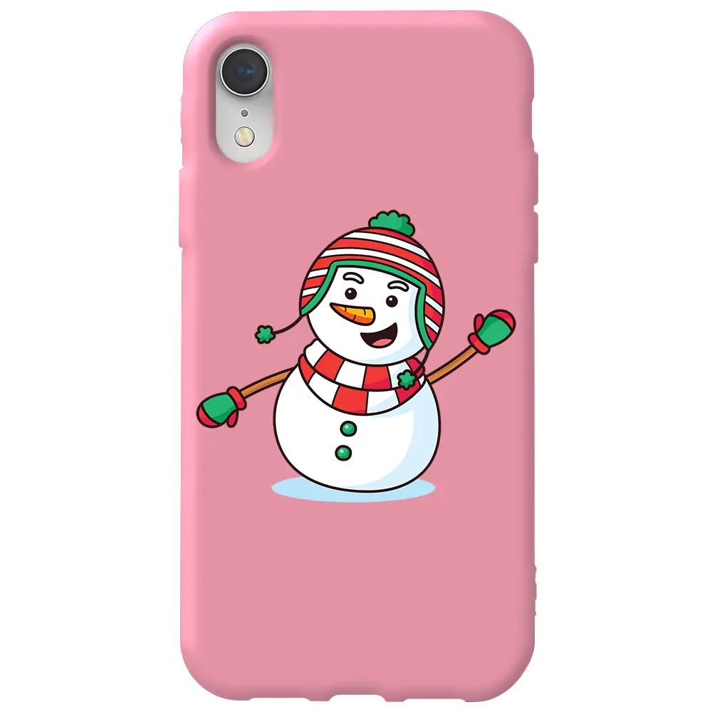 Apple iPhone XR Pembe Renkli Silikon Telefon Kılıfı - Snowman 2