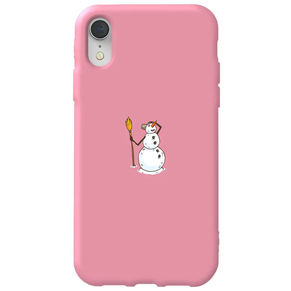 Apple iPhone XR Pembe Renkli Silikon Telefon Kılıfı - Snowman Looking Around