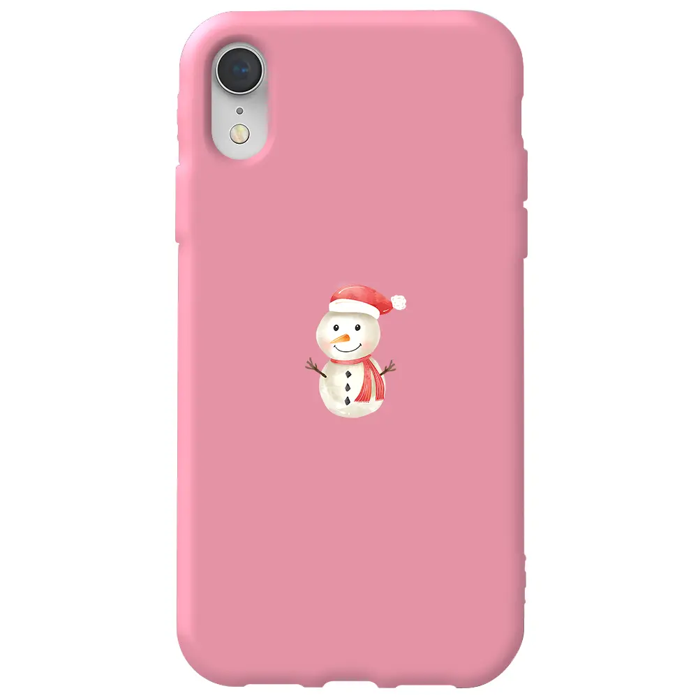Apple iPhone XR Pembe Renkli Silikon Telefon Kılıfı - Snowman