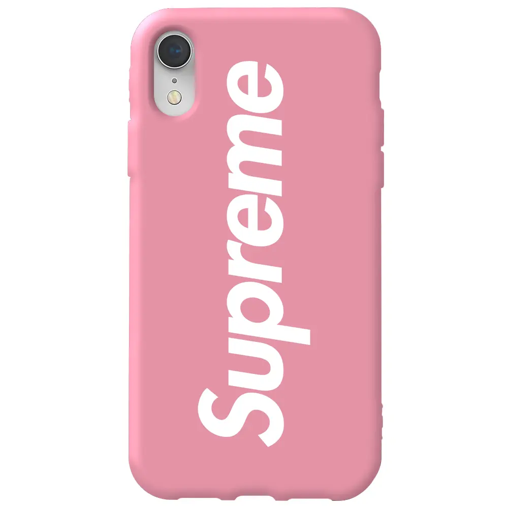 Apple iPhone XR Pembe Renkli Silikon Telefon Kılıfı - Supreme