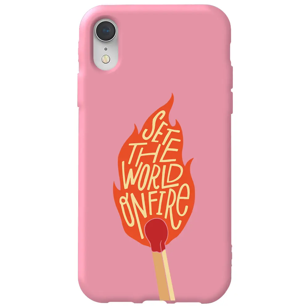 Apple iPhone XR Pembe Renkli Silikon Telefon Kılıfı - World on Fire