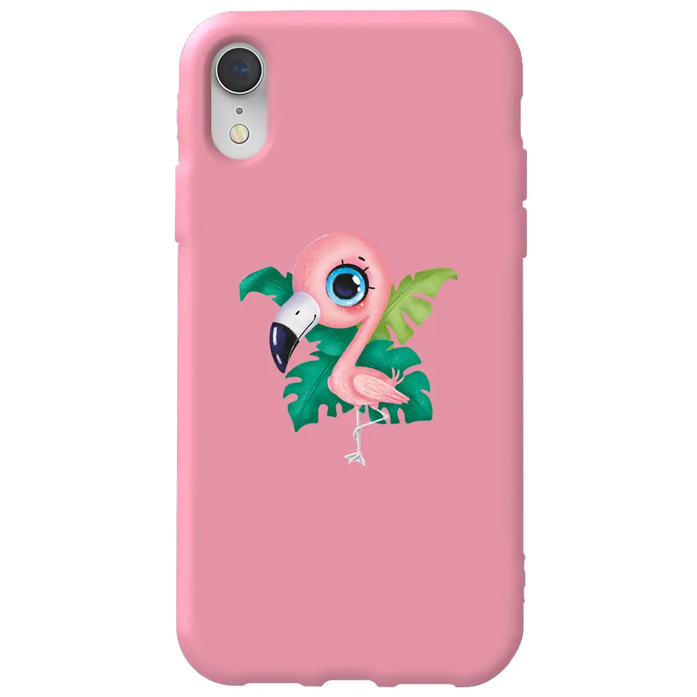 Apple iPhone XR Pembe Renkli Silikon Telefon Kılıfı - Yavru Flamingo