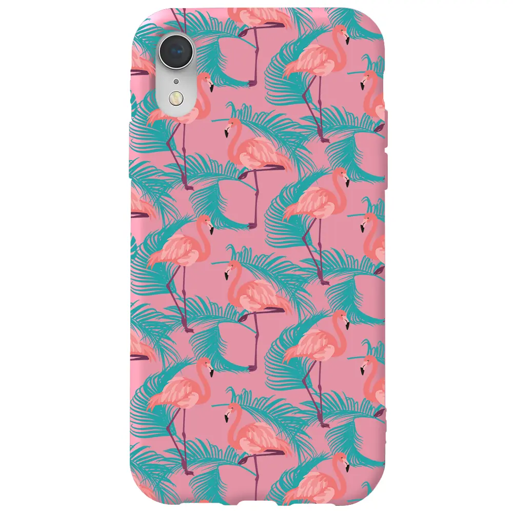 Apple iPhone XR Pembe Renkli Silikon Telefon Kılıfı - Yaz Flamingolari