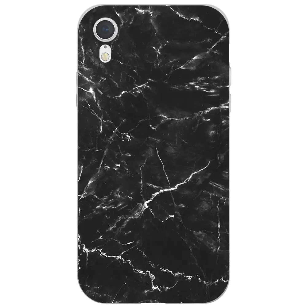 Apple iPhone XR Şeffaf Telefon Kılıfı - Black Marble 2