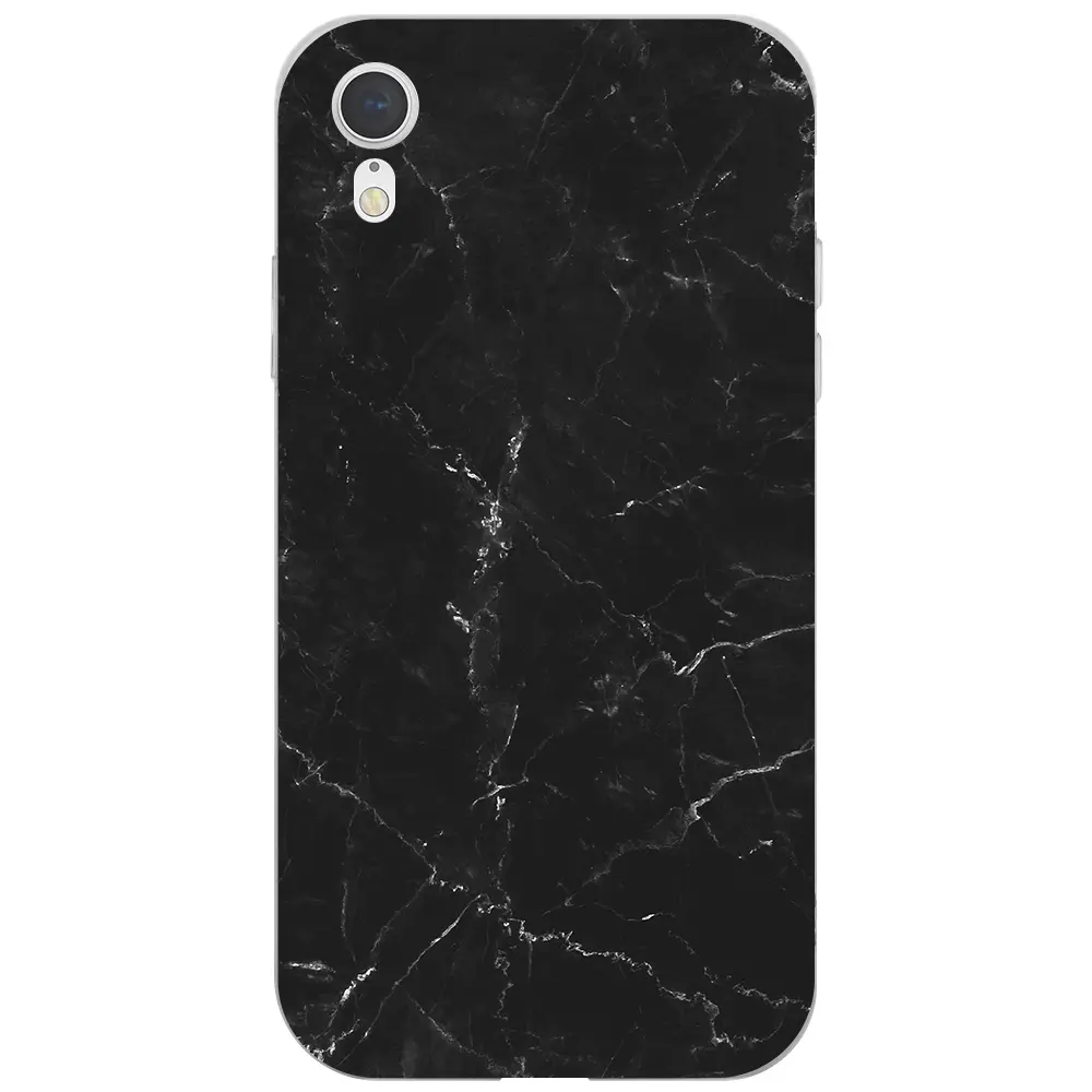 Apple iPhone XR Şeffaf Telefon Kılıfı - Black Marble