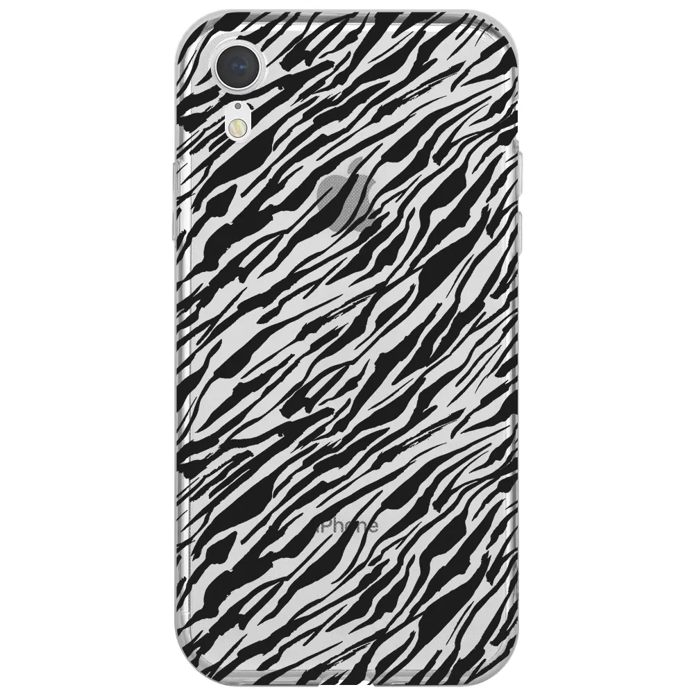 Apple iPhone XR Şeffaf Telefon Kılıfı - Capraz Zebra Siyah