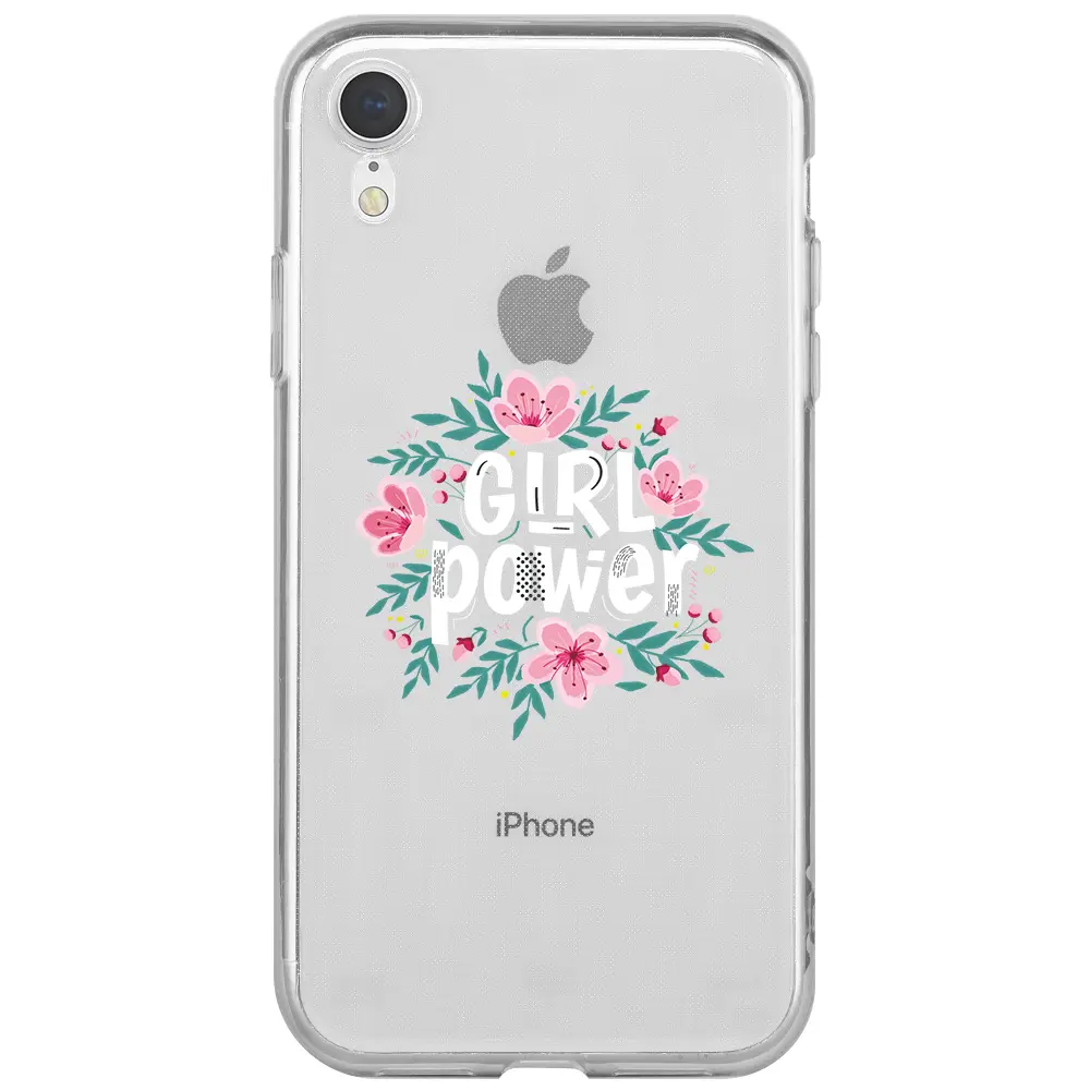 Apple iPhone XR Şeffaf Telefon Kılıfı - Çiçekli Girl Power