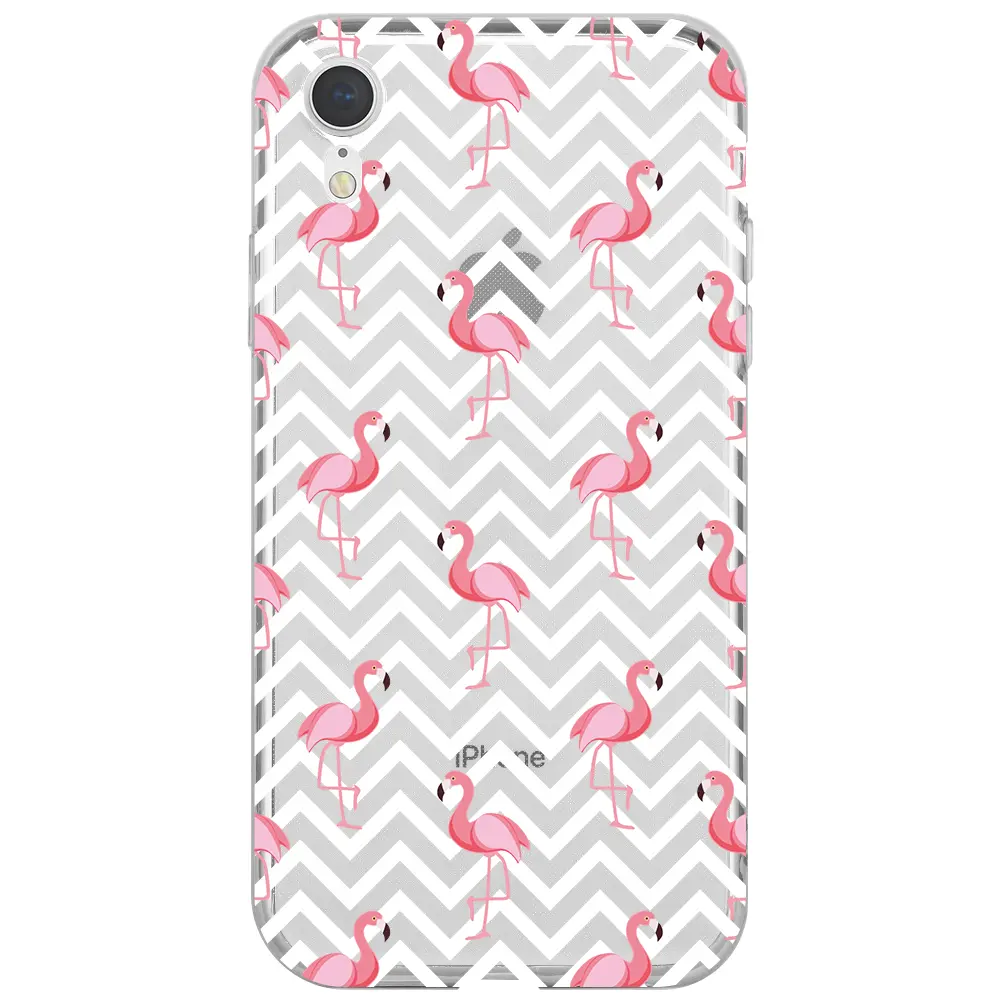 Apple iPhone XR Şeffaf Telefon Kılıfı - Desen ve Flamingo