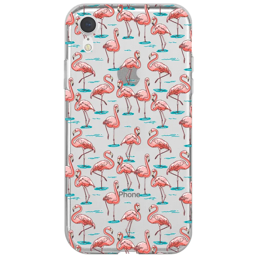Apple iPhone XR Şeffaf Telefon Kılıfı - Flamingolar
