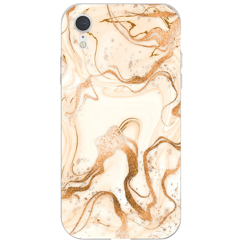 Apple iPhone XR Şeffaf Telefon Kılıfı - Gold Marble