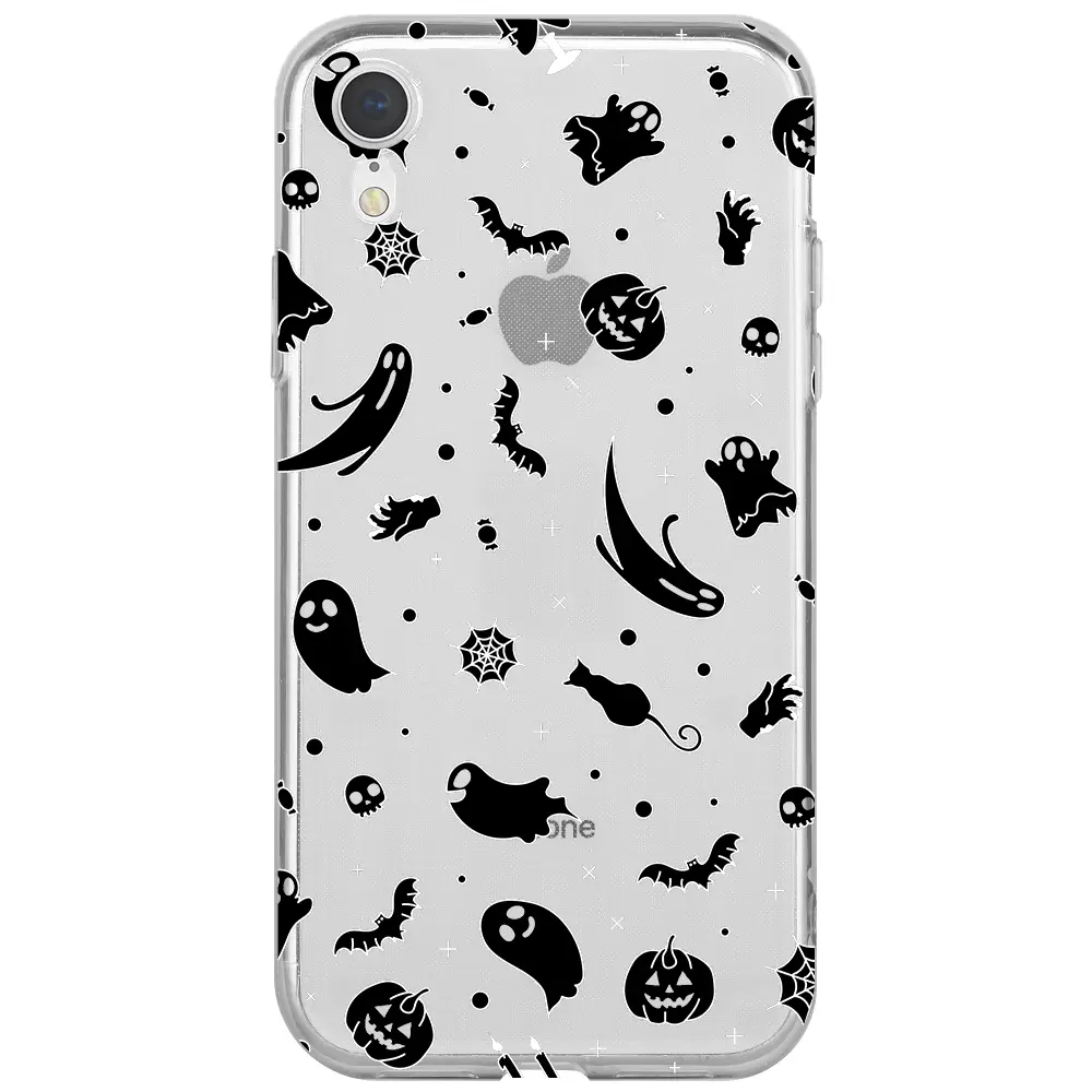 Apple iPhone XR Şeffaf Telefon Kılıfı - Halloween Black