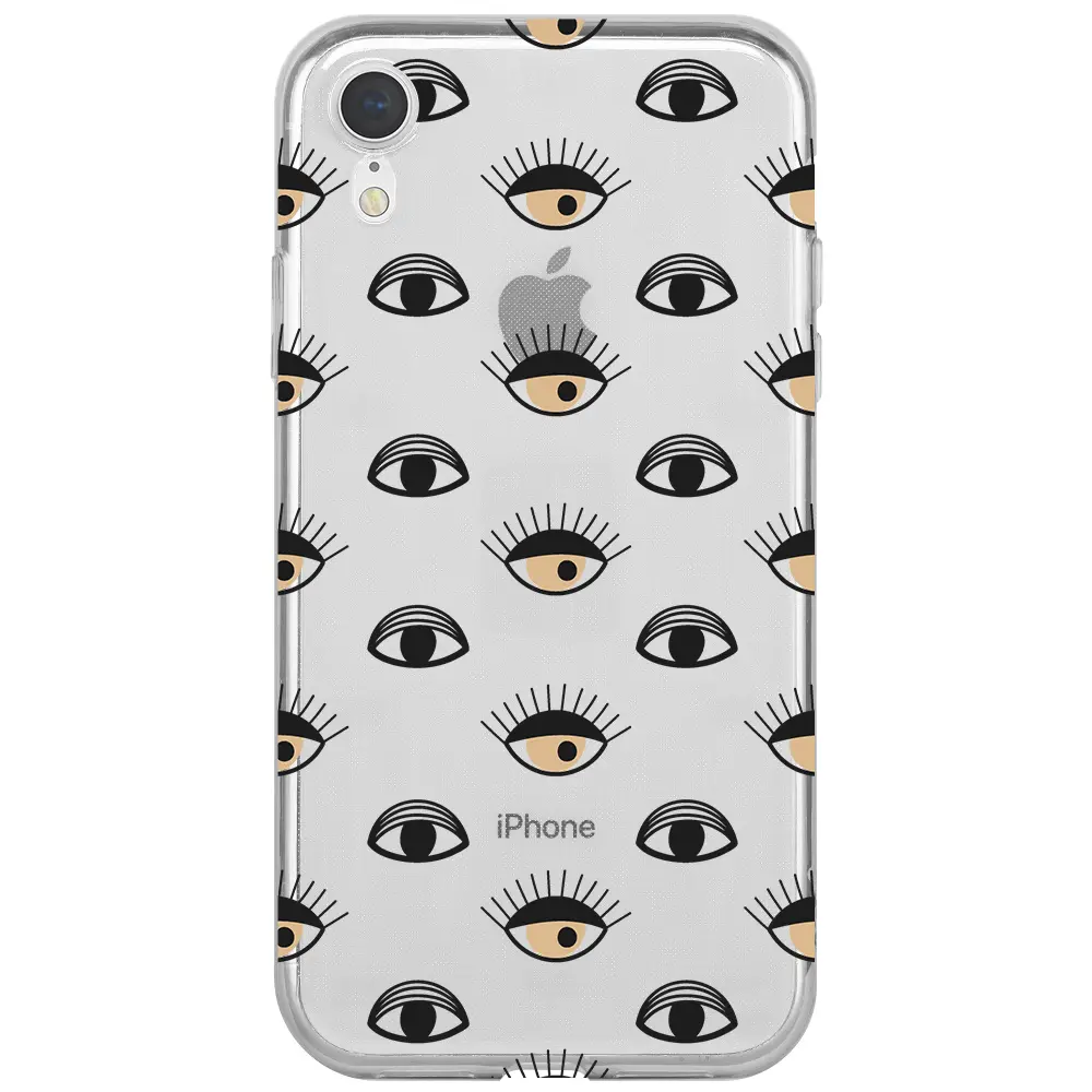 Apple iPhone XR Şeffaf Telefon Kılıfı - Krema Göz