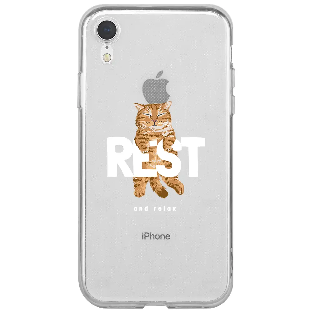Apple iPhone XR Şeffaf Telefon Kılıfı - Rest Kedi