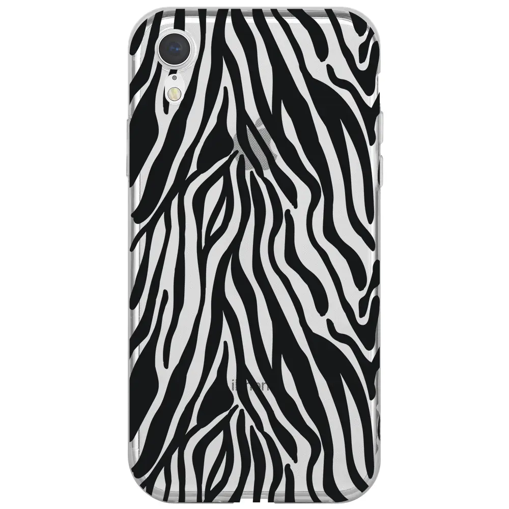 Apple iPhone XR Şeffaf Telefon Kılıfı - Siyah Zebra Desenleri