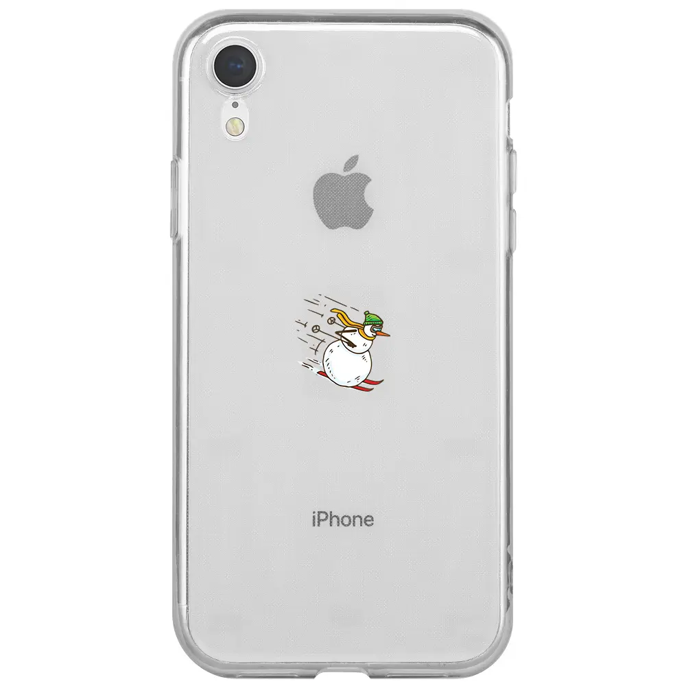 Apple iPhone XR Şeffaf Telefon Kılıfı - Snowman Skiing