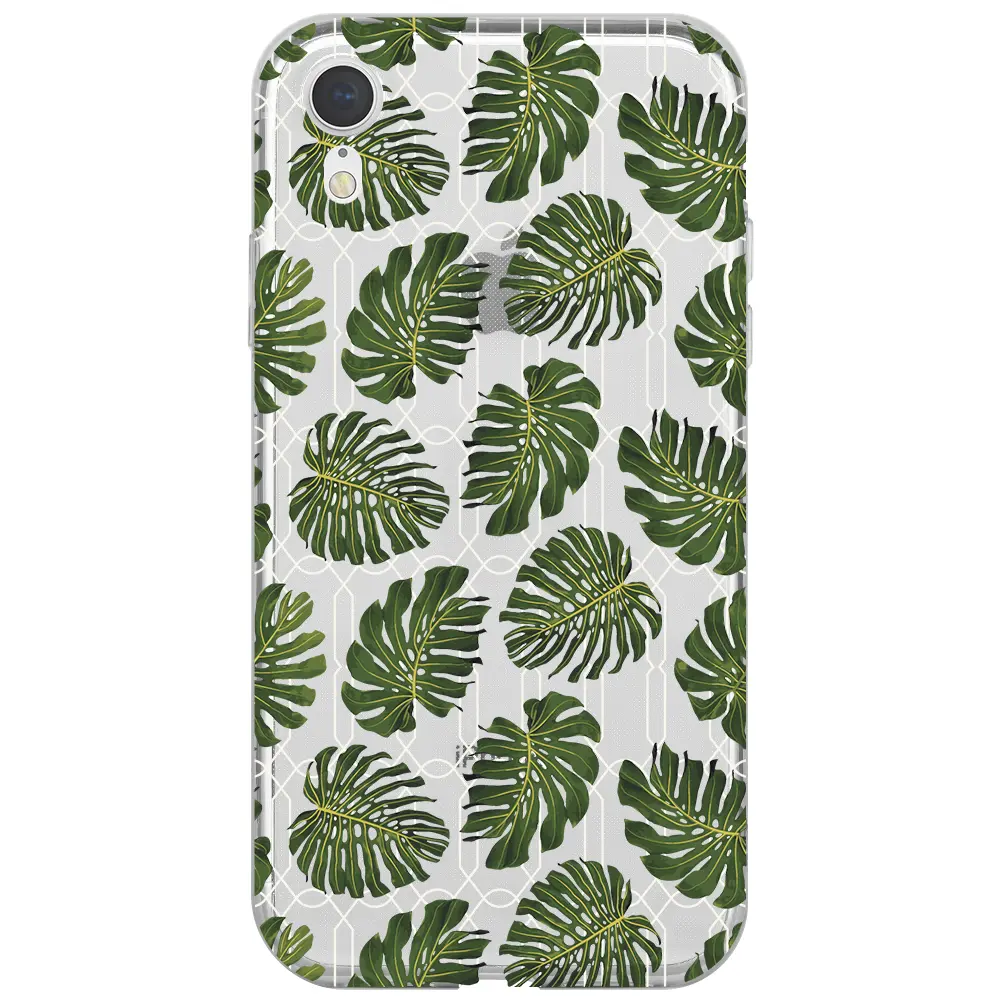 Apple iPhone XR Şeffaf Telefon Kılıfı - Tropik Leaf