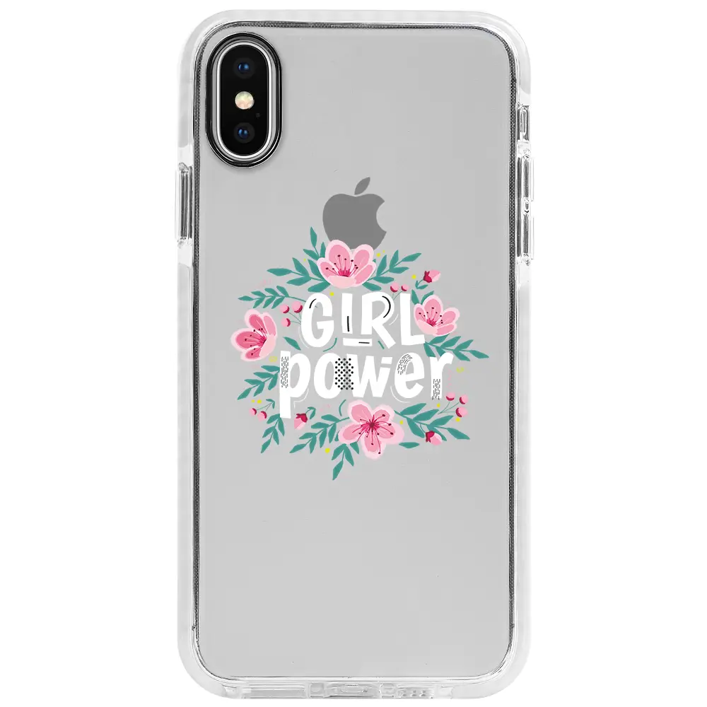 Apple iPhone XS Beyaz Impact Premium Telefon Kılıfı - Çiçekli Girl Power