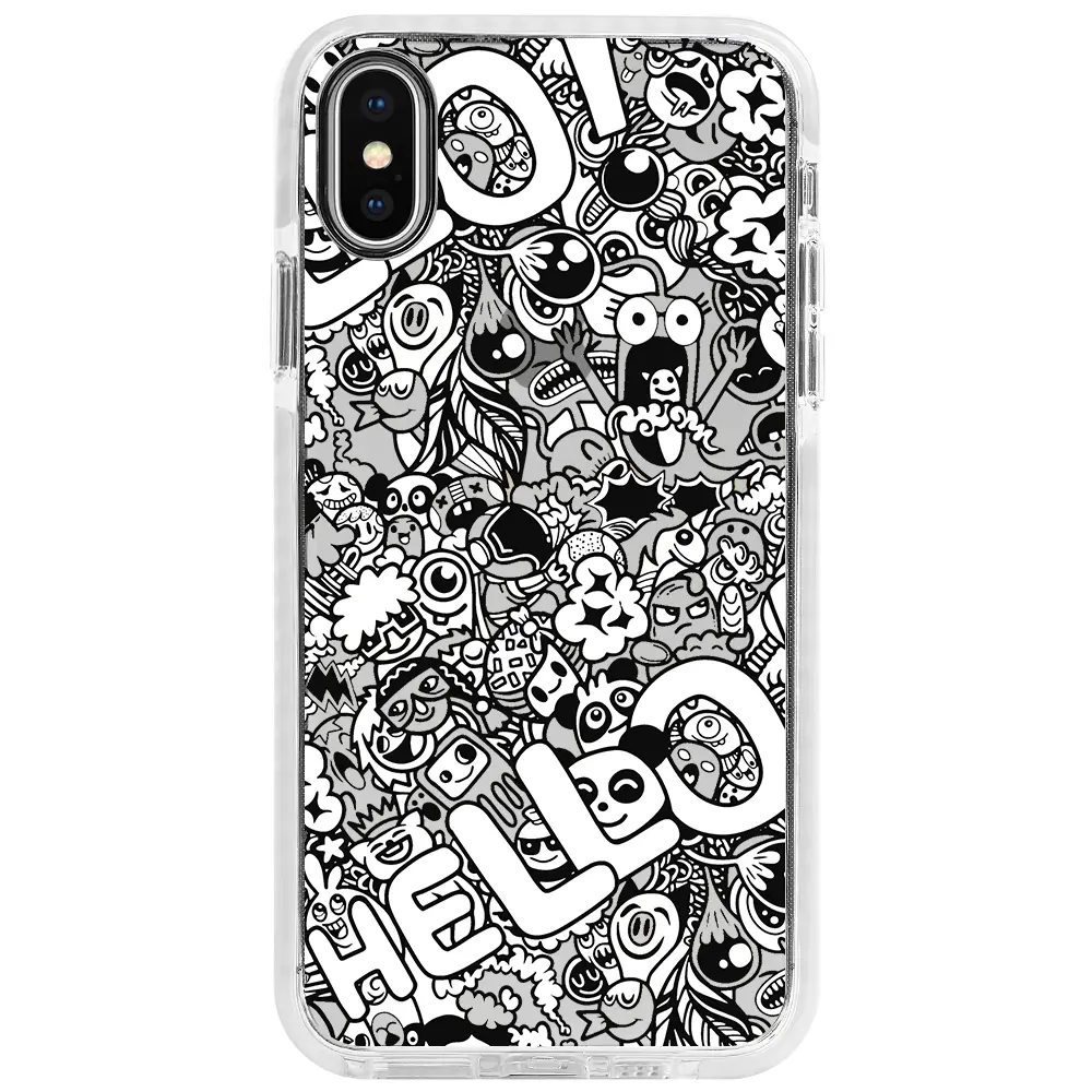 Apple iPhone XS Beyaz Impact Premium Telefon Kılıfı - Doodle Hello