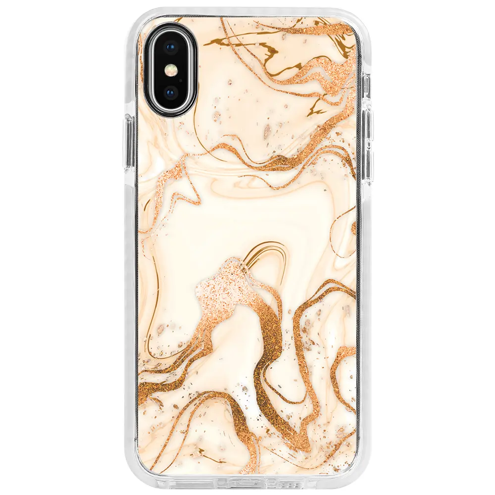 Apple iPhone XS Beyaz Impact Premium Telefon Kılıfı - Gold Marble