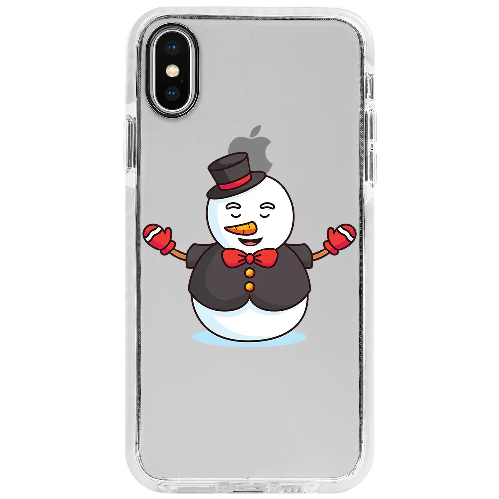 Apple iPhone XS Beyaz Impact Premium Telefon Kılıfı - Snowman in Suit