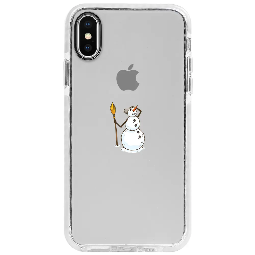 Apple iPhone XS Beyaz Impact Premium Telefon Kılıfı - Snowman Looking Around
