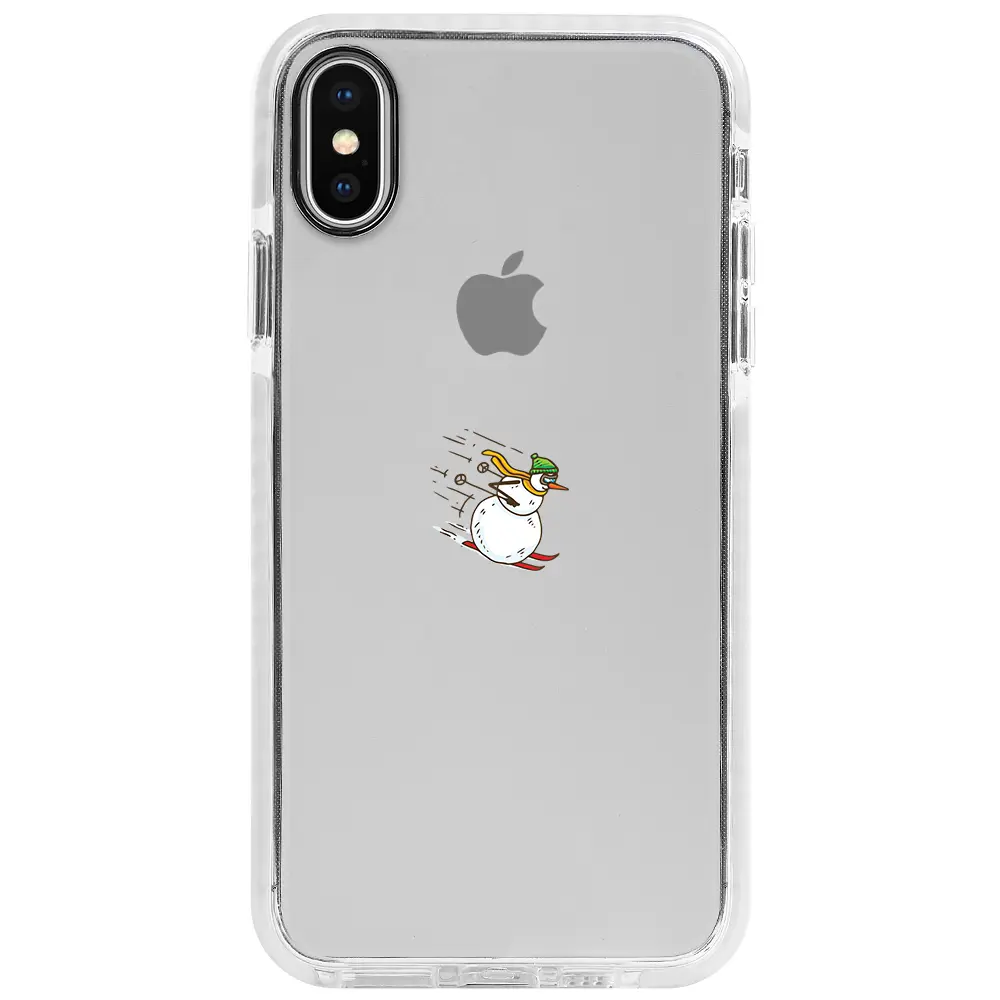Apple iPhone XS Beyaz Impact Premium Telefon Kılıfı - Snowman Skiing