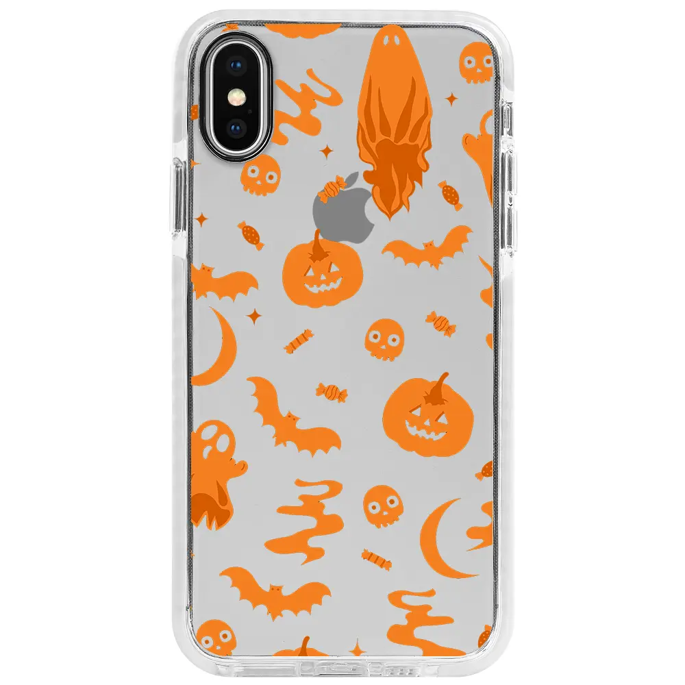 Apple iPhone XS Beyaz Impact Premium Telefon Kılıfı - Spooky Orange