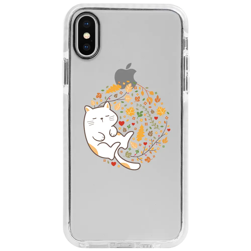Apple iPhone XS Beyaz Impact Premium Telefon Kılıfı - Uyuyan Kedi