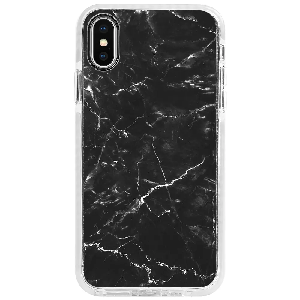 Apple iPhone XS Max Beyaz Impact Premium Telefon Kılıfı - Black Marble 2