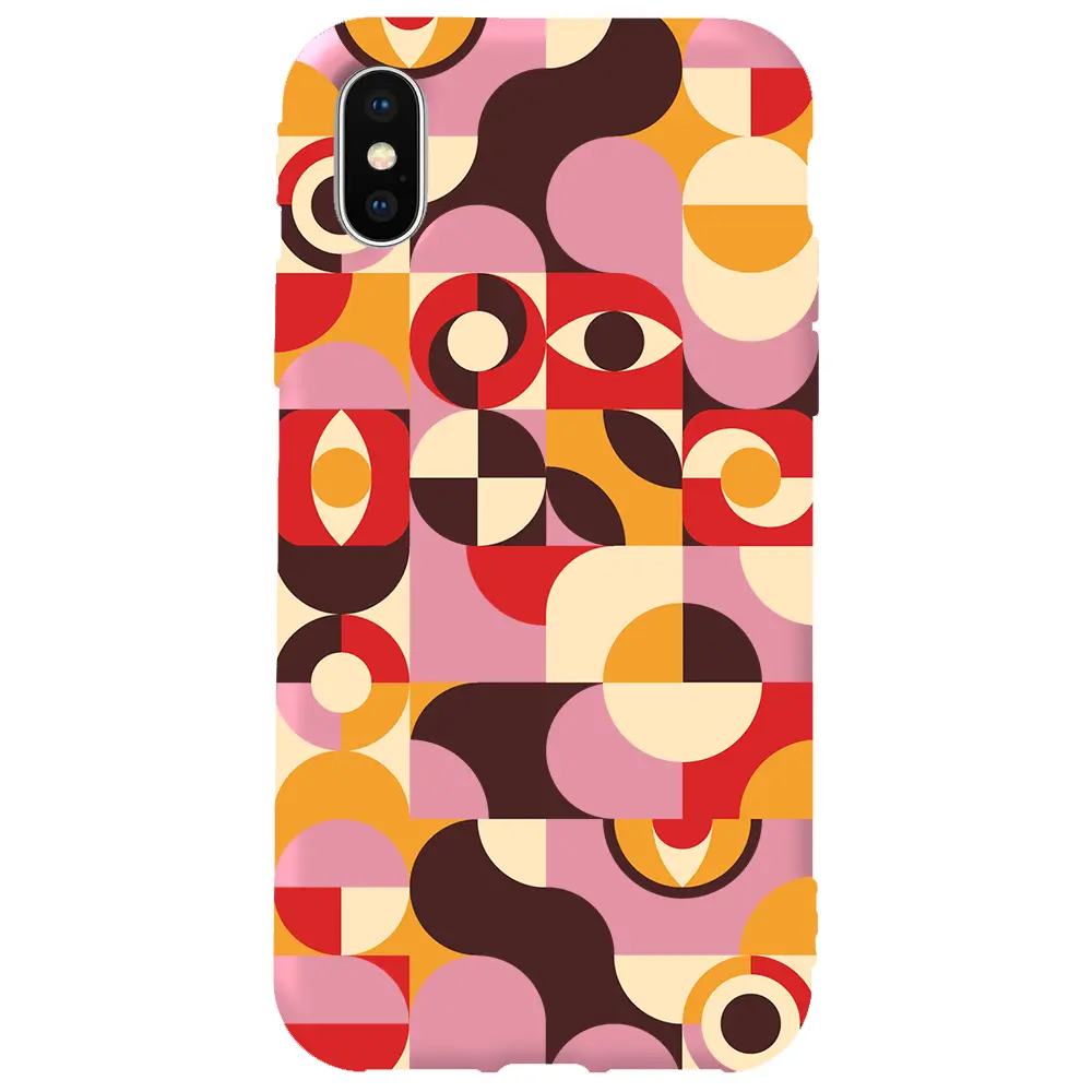 Apple iPhone XS Max Pembe Renkli Silikon Telefon Kılıfı - Abstract Desen 4