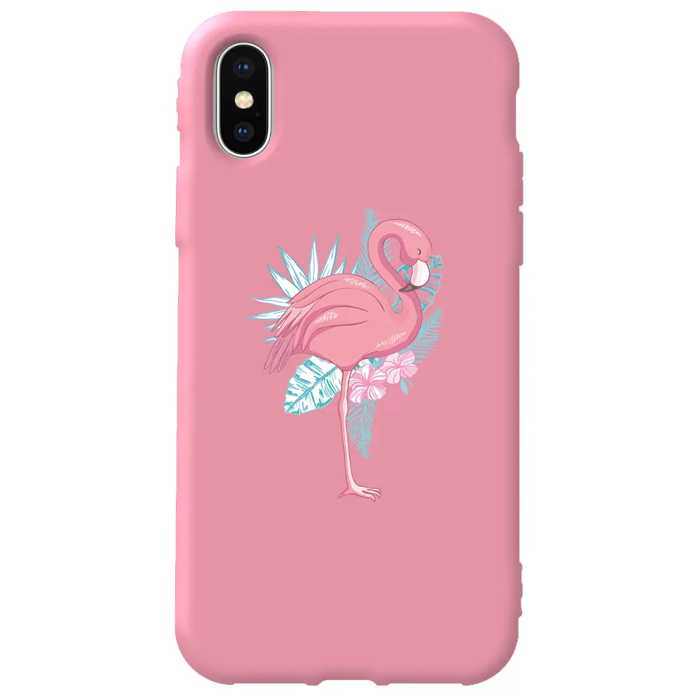 Apple iPhone XS Max Pembe Renkli Silikon Telefon Kılıfı - Alone Flamingo