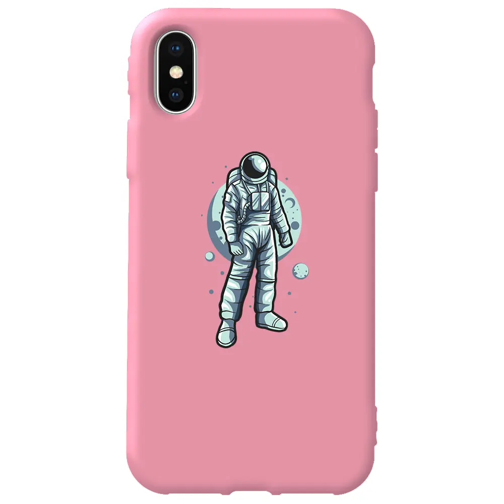 Apple iPhone XS Max Pembe Renkli Silikon Telefon Kılıfı - Astronot