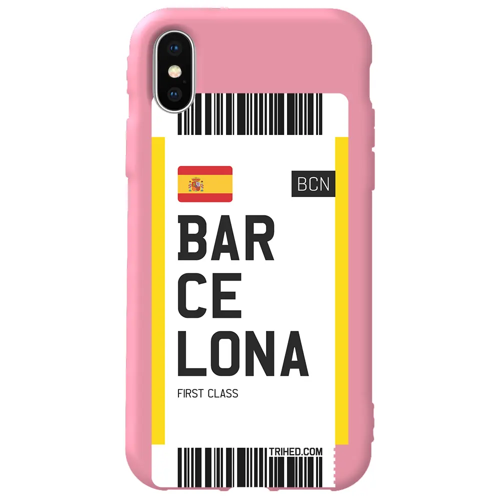 Apple iPhone XS Max Pembe Renkli Silikon Telefon Kılıfı - Barcelona Bileti