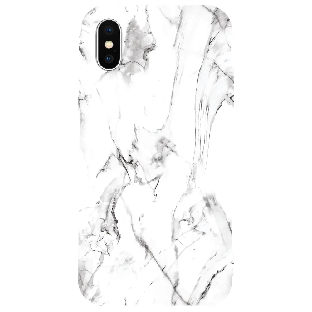 Apple iPhone XS Max Pembe Renkli Silikon Telefon Kılıfı - Beyaz Mermer 1