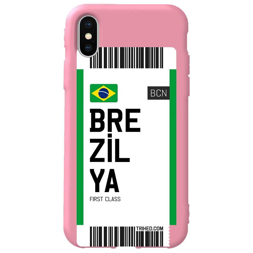 Apple iPhone XS Max Pembe Renkli Silikon Telefon Kılıfı - Brezilya Bileti