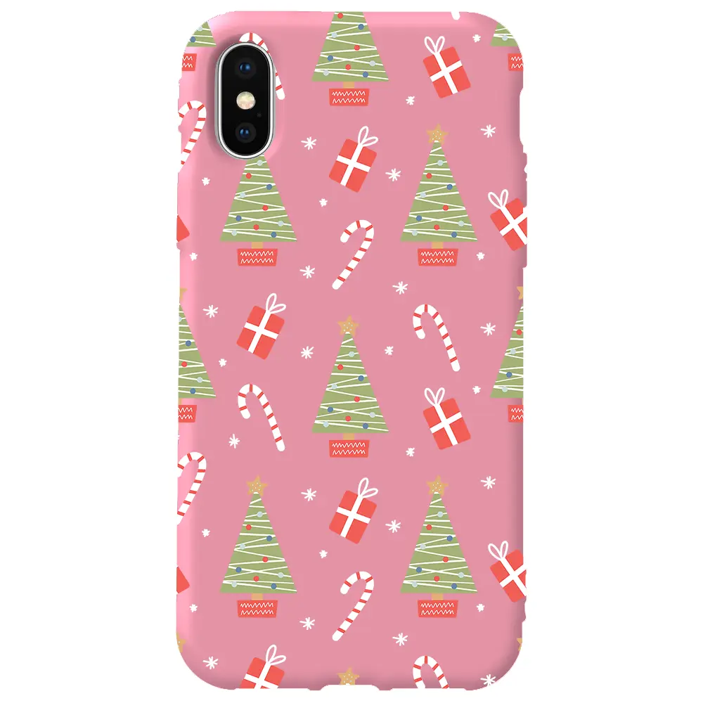 Apple iPhone XS Max Pembe Renkli Silikon Telefon Kılıfı - Christmas Candy